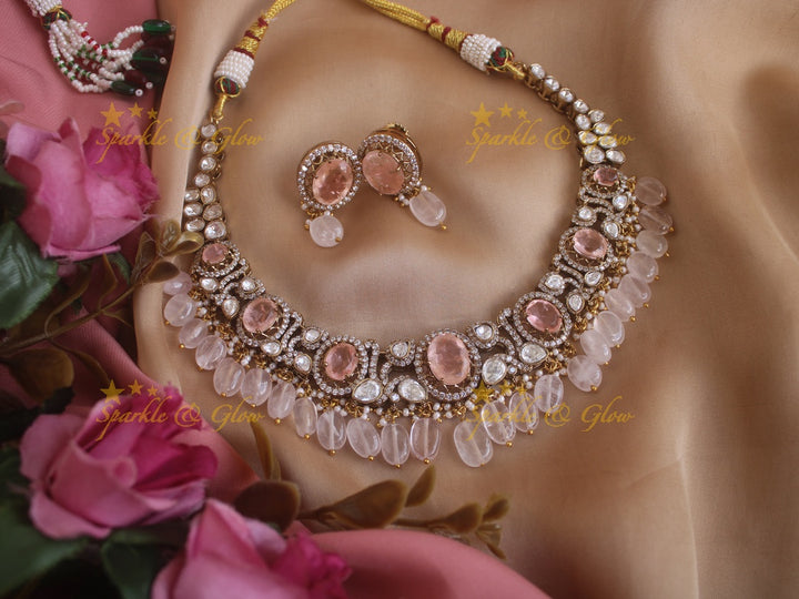 Stunning Victorian AD necklace with Mint Green colour stones and beads