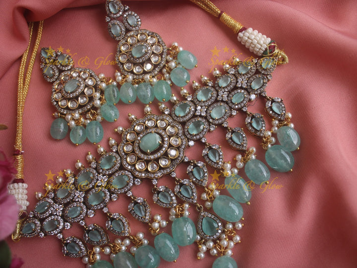 Beautiful Victorian AD choker with pearls sea blue stones and beads - Sea blue