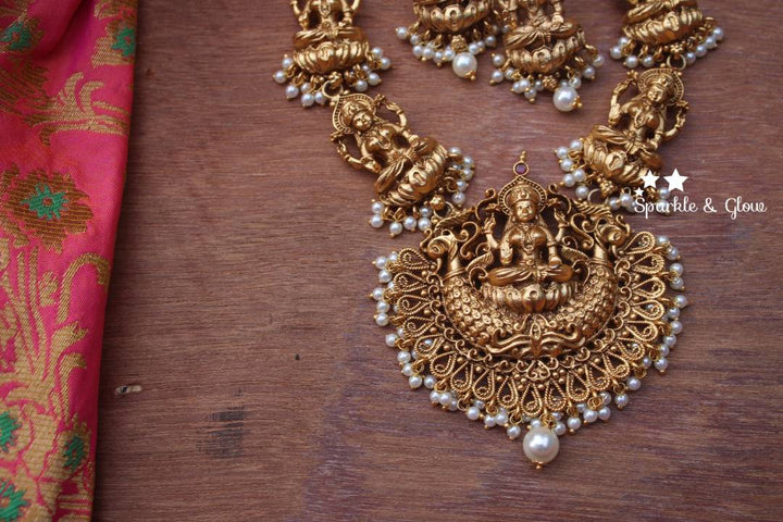 Gold alike green beads cluster lakshmi haram - Sparkle and Glow - Green - Back Thread