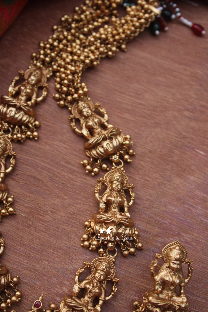 Gold alike green beads cluster lakshmi haram - Sparkle and Glow - Green - Back Thread