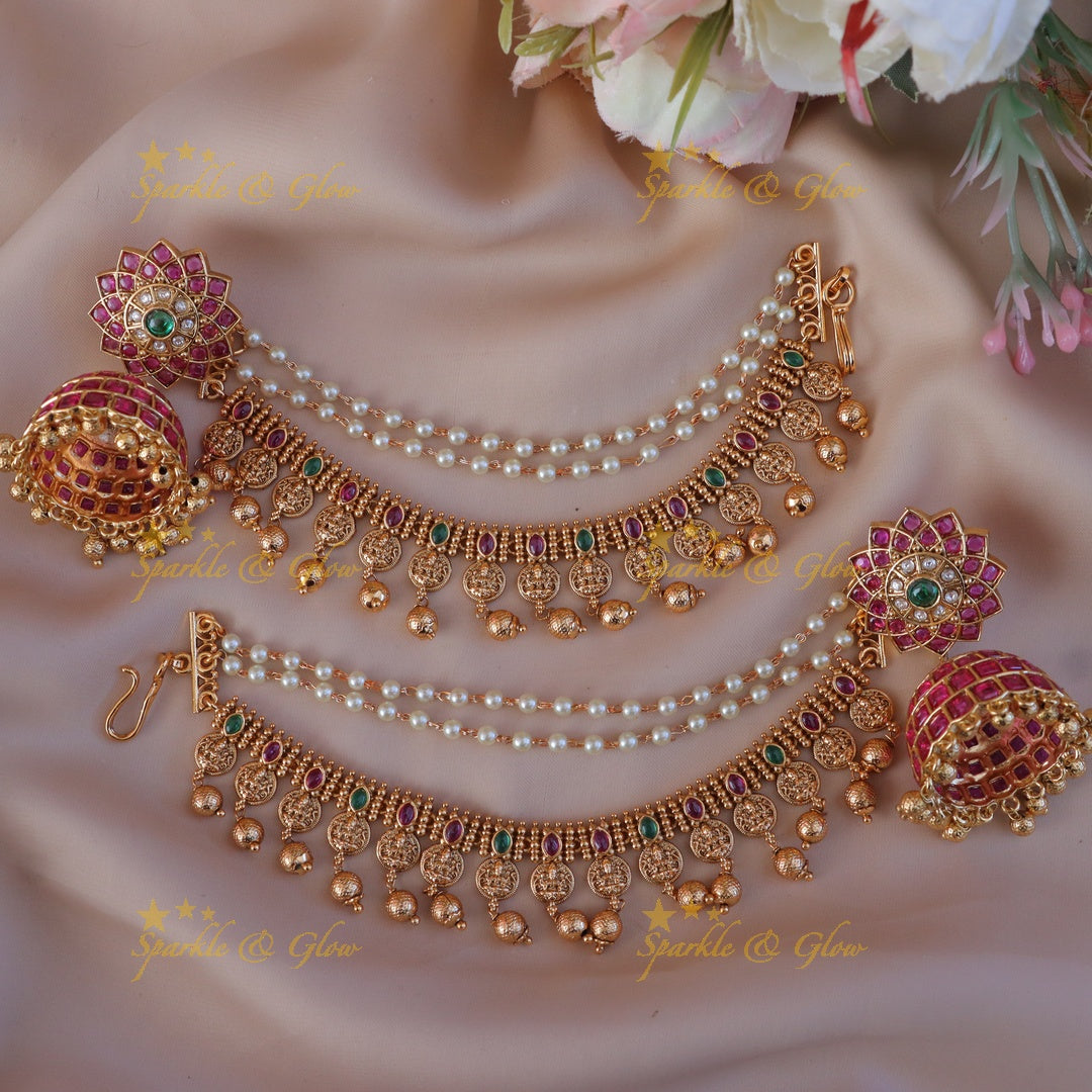 Elegant Kemp Sunflower Earrings with Earchain Combo