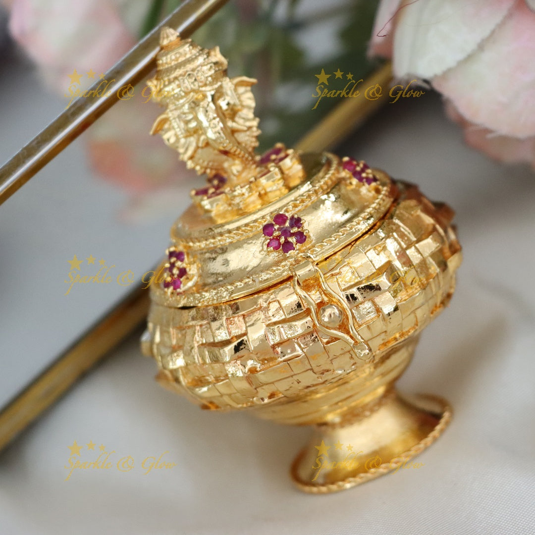 Exquisite Gold-Plated Ruby Kumkum Box - Sparkle & Glow