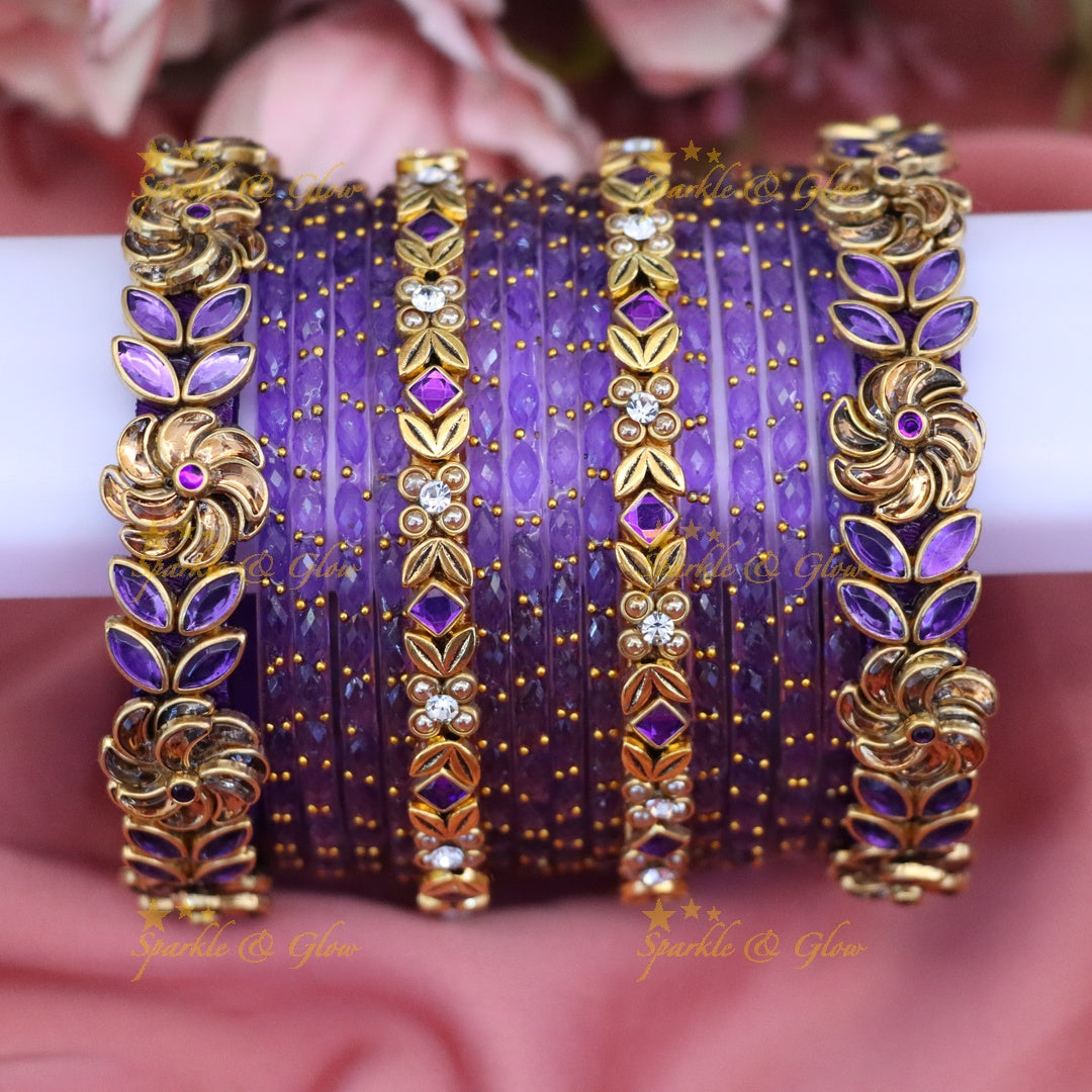 Exquisite Gold & Purple Silk Thread Wedding Bangles ONE HAND