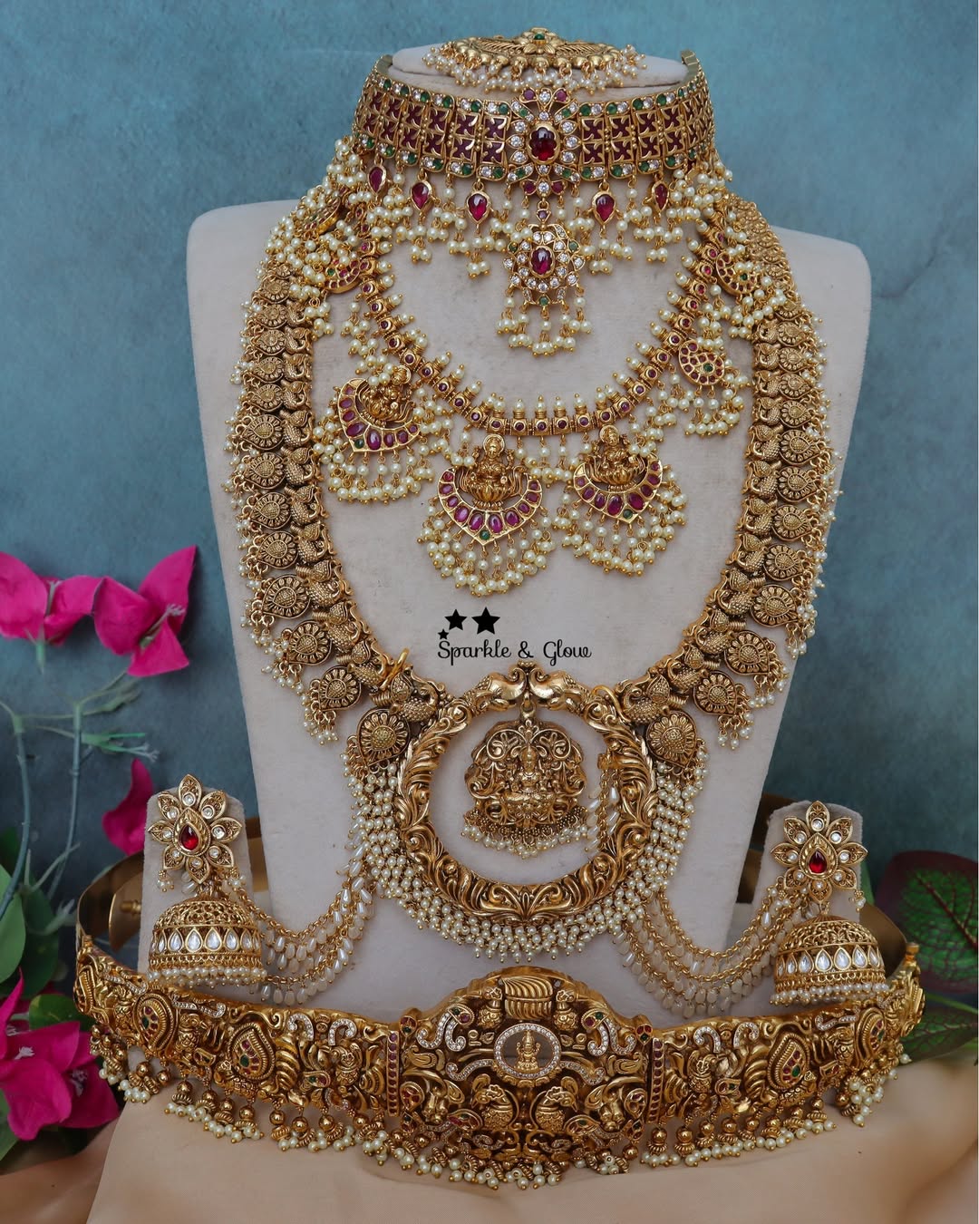 Exquisite Lakshmi Bridal Set with Peacock Design