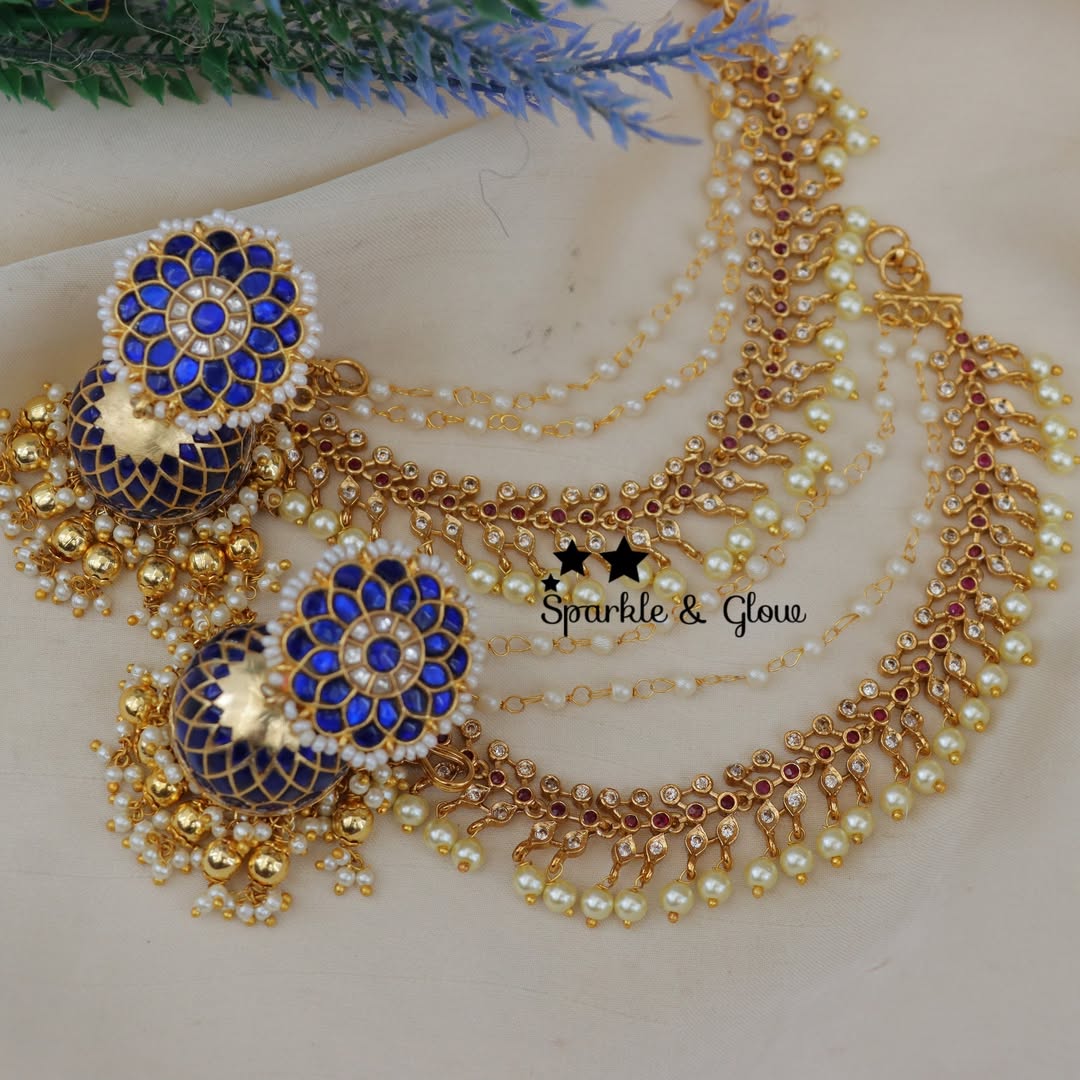 Exquisite Jadau Kundan Earcuff and Earchain Set