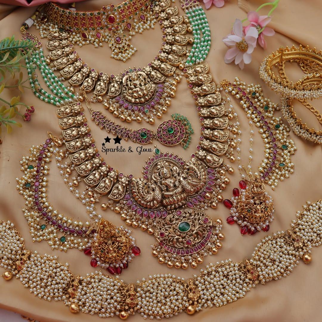 Grand Lakshmi Mango Haram Bridal Set - Sparkle & Glow