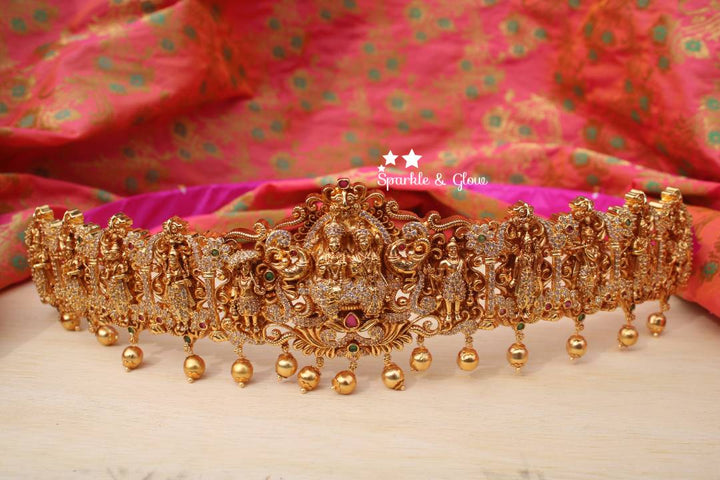 Gold alike polished Vishnu's Dashavathara carved hibbelt