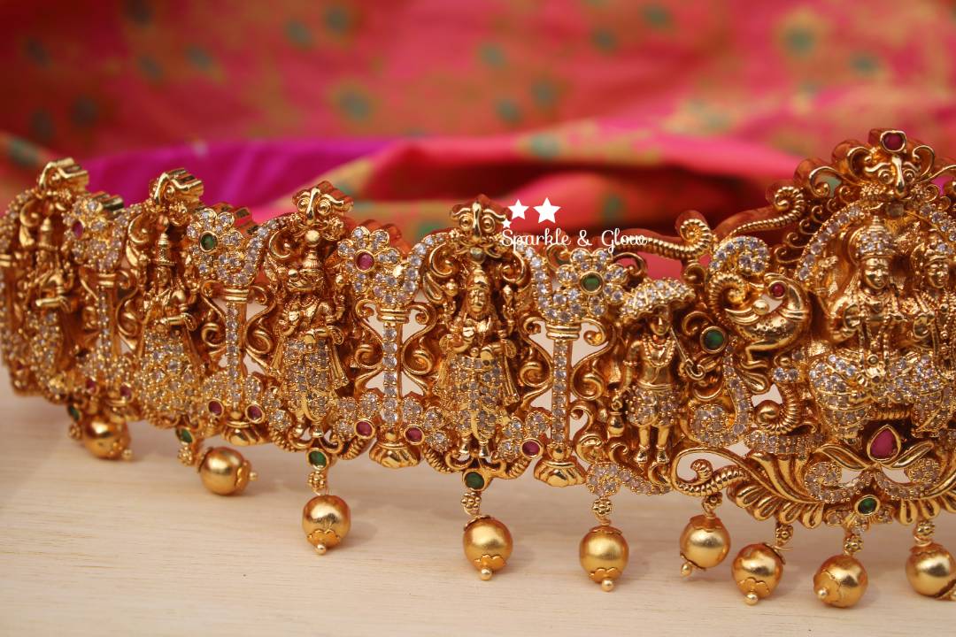 Gold alike polished Vishnu's Dashavathara carved hibbelt