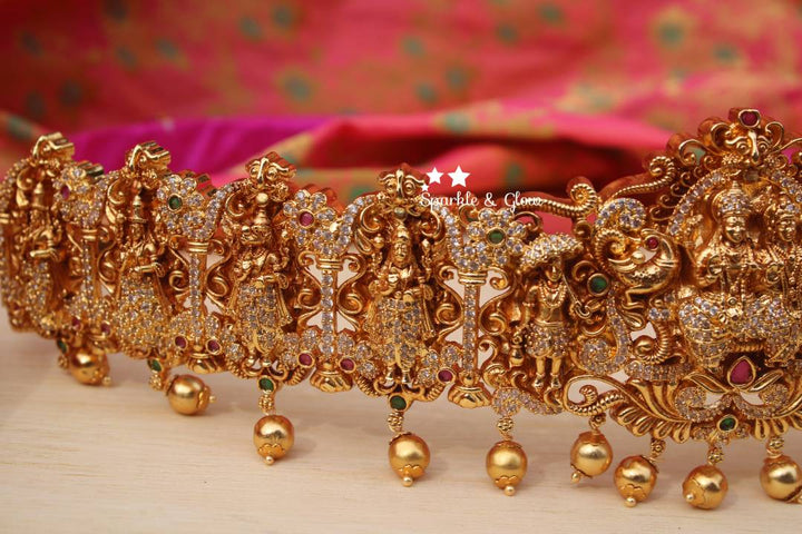 Gold alike polished Vishnu's Dashavathara carved hibbelt