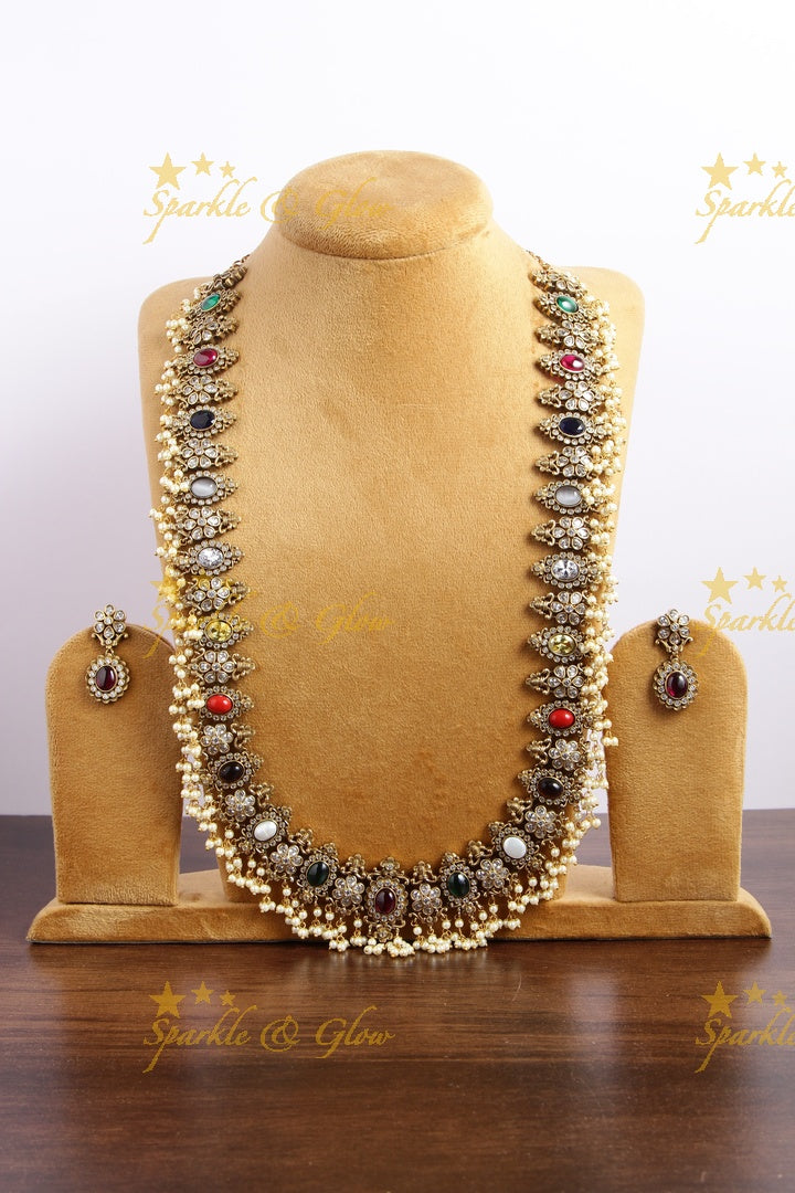 Gorgeous navarathna gutta pusalu Victorian AD long necklace