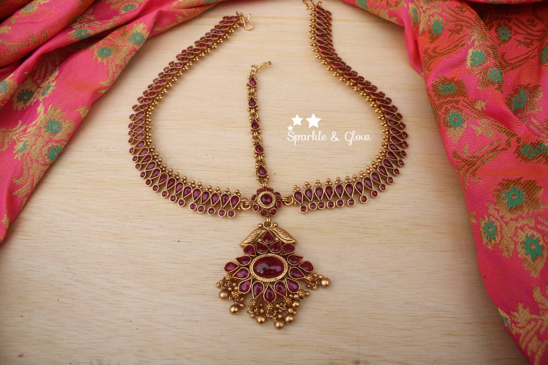 Bridal three sided kemp maang tikka - Kemp - Sparkle and Glow - Kemp - 