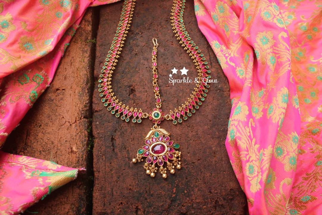 Bridal three sided kemp maang tikka - Kemp - Sparkle and Glow - Multi - 