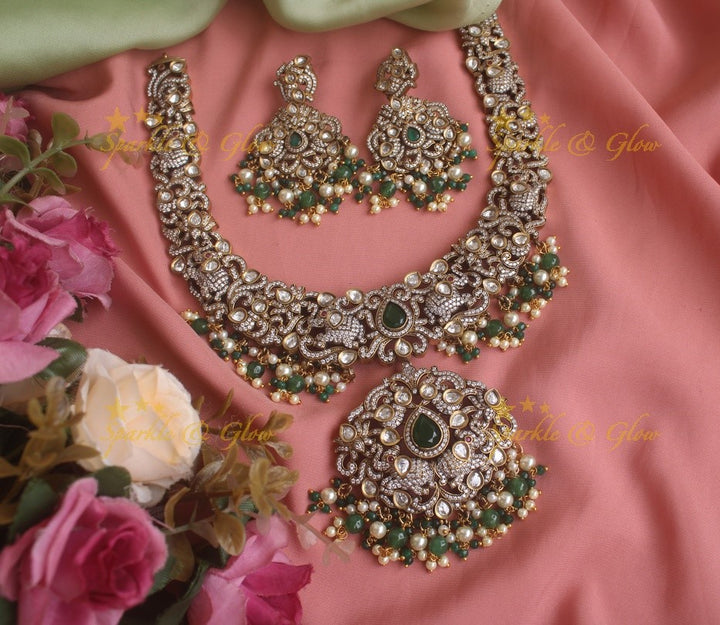 Gorgeous Elephant carved Victorian AD necklace with pearls and green beads