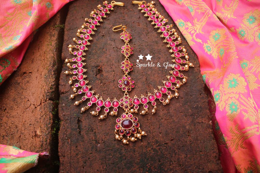 Bridal three sided kemp maang tikka