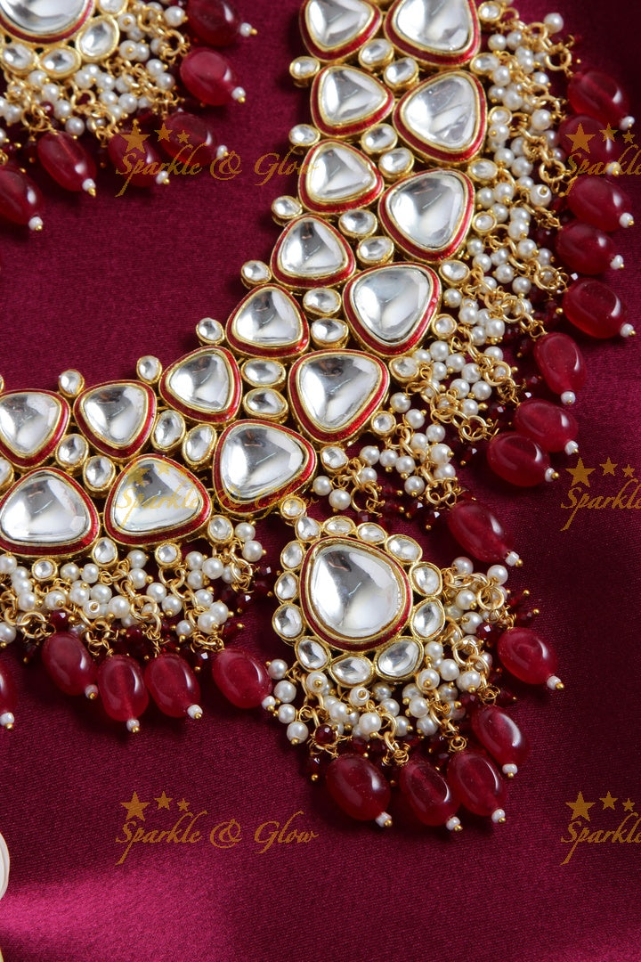 Gorgeous bridal kundan short necklace with pearls red beads