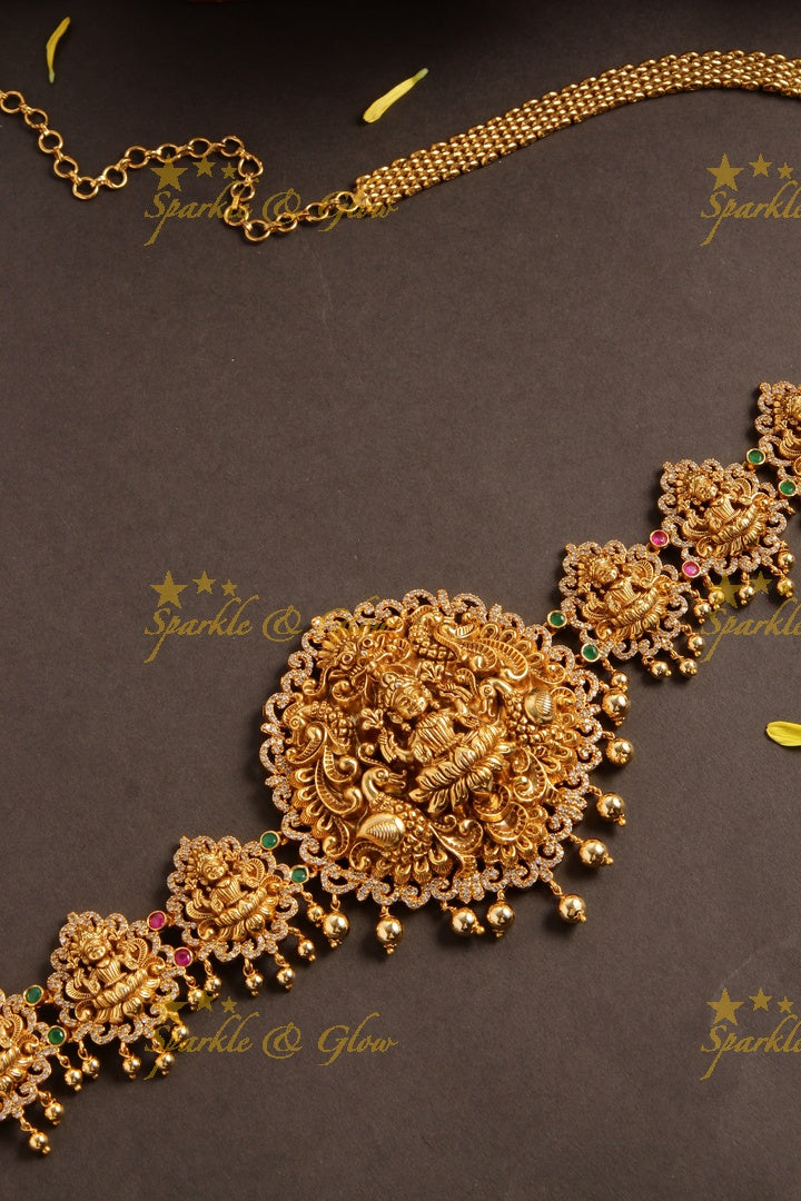 Glorious Lakshmi carved hipchain with cz stones