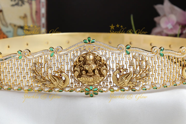 Gold alike polished Lakshmi peacock hipbelt with stones