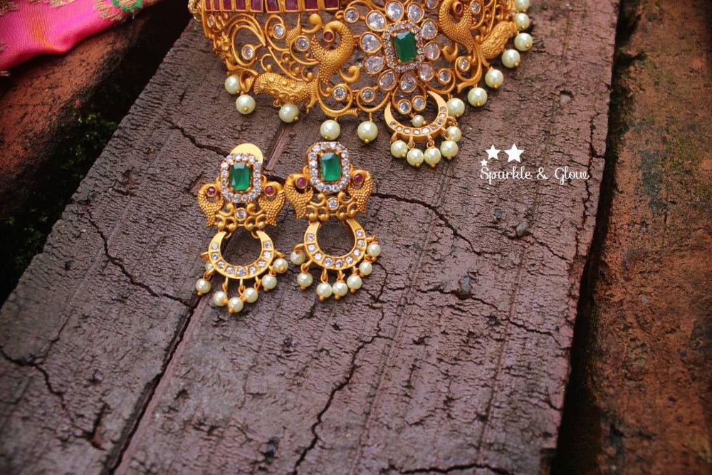 Peacock style premium quality matte choker with CZ stones - Sparkle and Glow