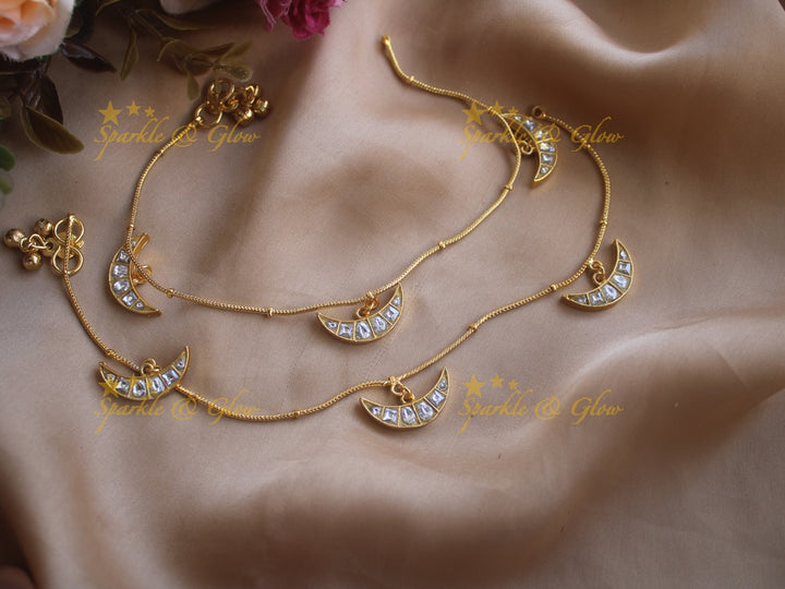 Elegant half moon jadau anklet