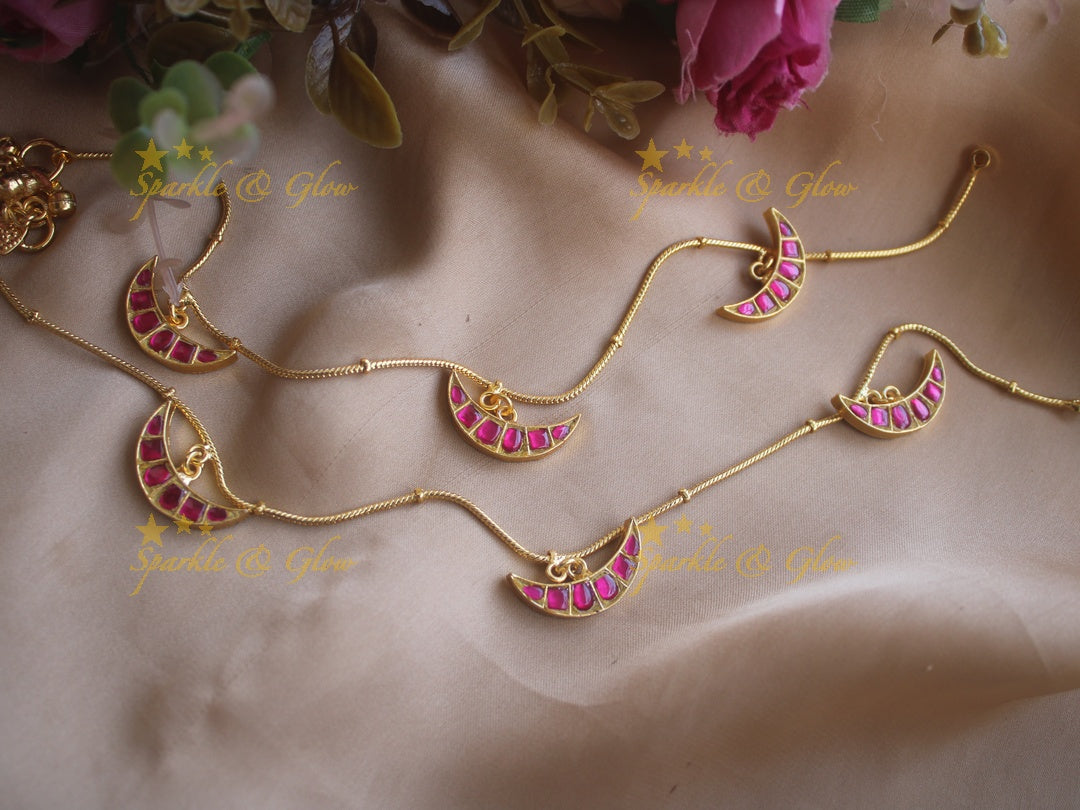 Elegant half moon jadau anklet