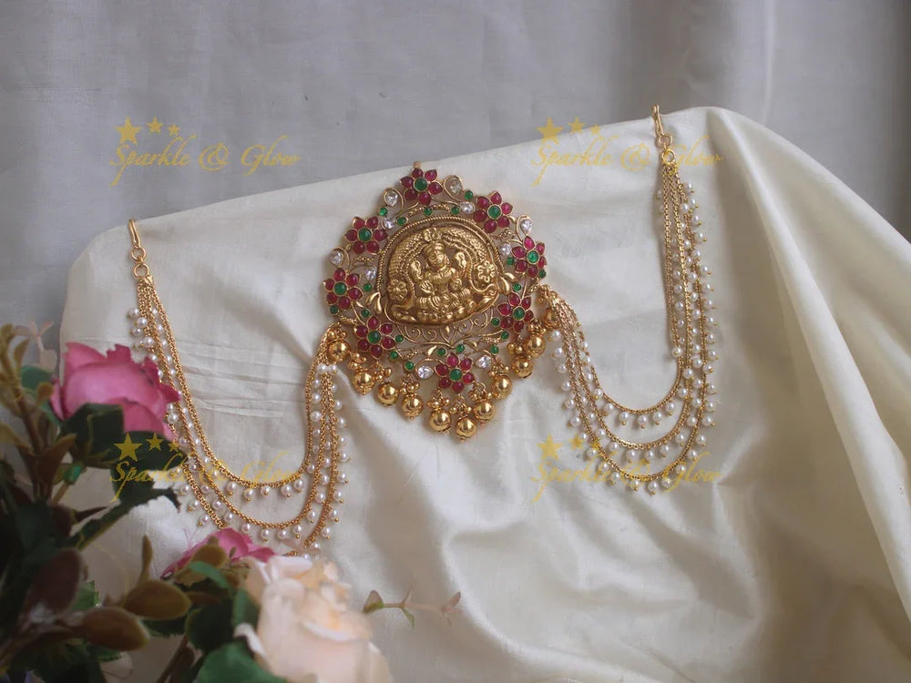 Statement Lakshmi and floral design red stone Jada billa with maatil - Sparkle and Glow