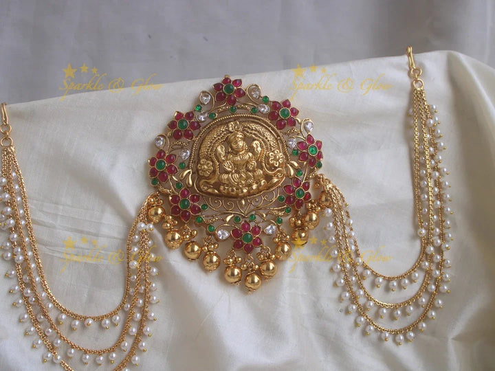 Statement Lakshmi and floral design red stone Jada billa with maatil - Sparkle and Glow