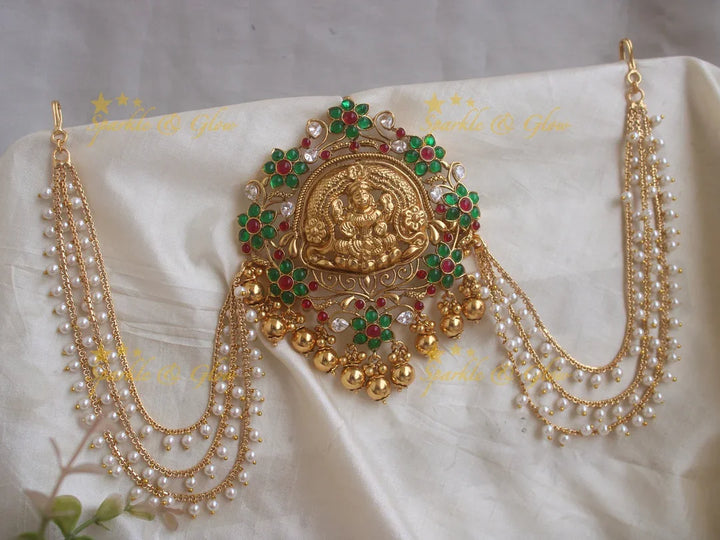 Statement Lakshmi and floral design red stone Jada billa with maatil - Sparkle and Glow