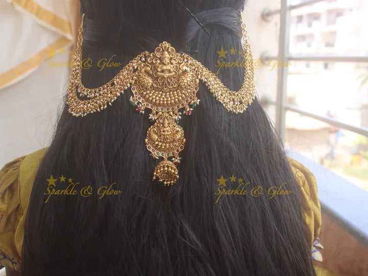 Beautiful Lakshmi Peacock carved antique Jada billa with maatil - Sparkle and Glow