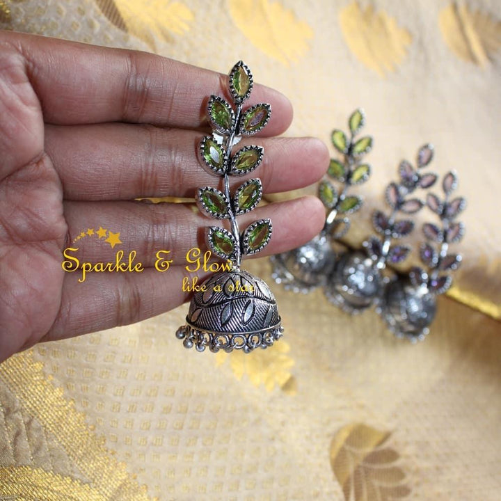 Yellow Long Leaf Stone Jhumukas Earrings