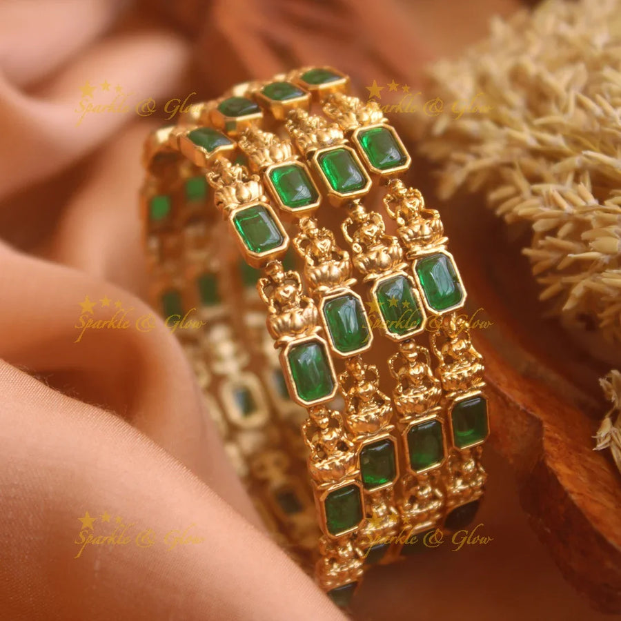Stunning Lakshmi rectangle shape Emerald bangle two pairs, green , 2.8 - Sparkle and Glow