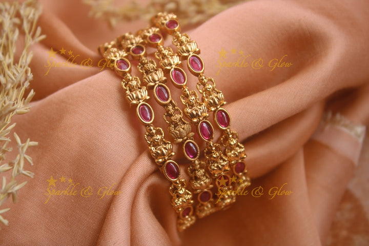 Exclusive Lakshmi oval shape ruby bangle two pairs,  red ,  2.4