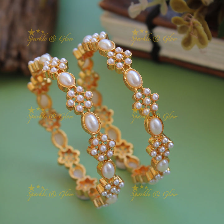 Premium Matt Floral design pearl bangles a pair ,  2.6