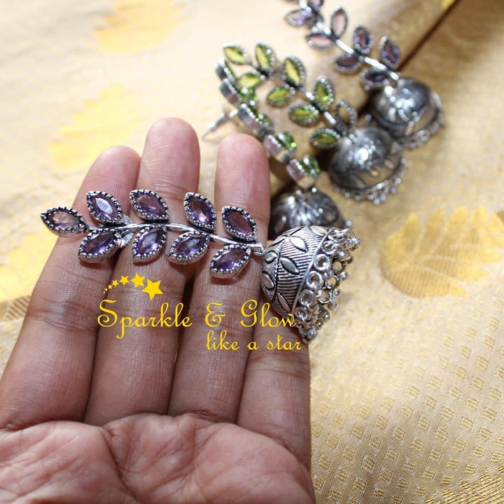 Yellow Long Leaf Stone Jhumukas Earrings
