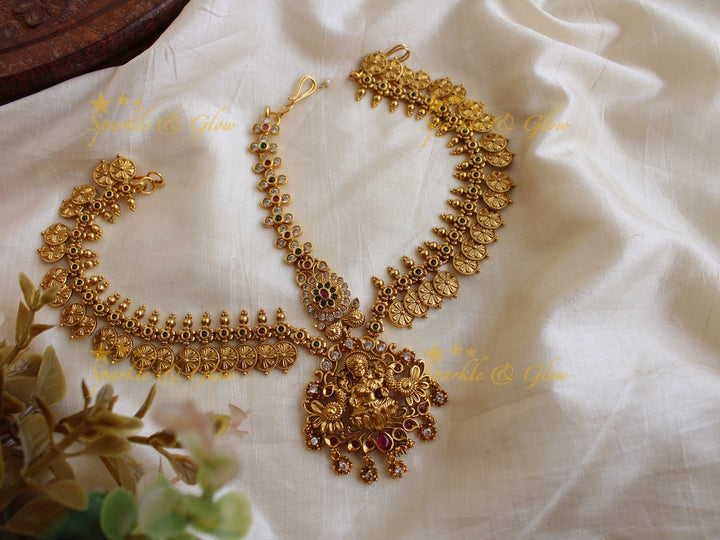 Grand  Bridal three sided Lakshmi coin maang tikka with multi colour stones