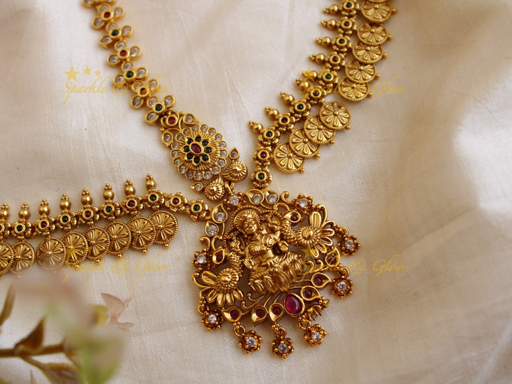 Grand  Bridal three sided Lakshmi coin maang tikka with multi colour stones