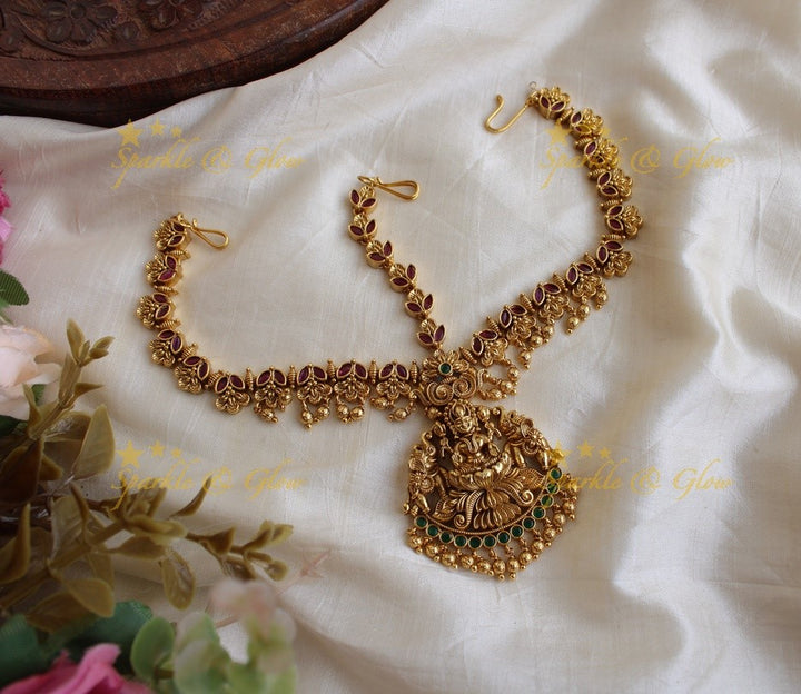 Grand  Bridal three sided Lakshmi elephant and floral design maang tikka with multi ruby and emerald