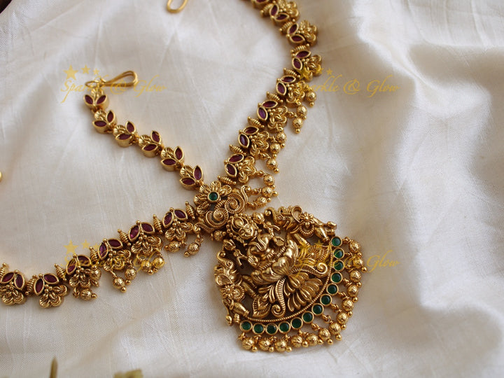 Grand  Bridal three sided Lakshmi elephant and floral design maang tikka with multi ruby and emerald