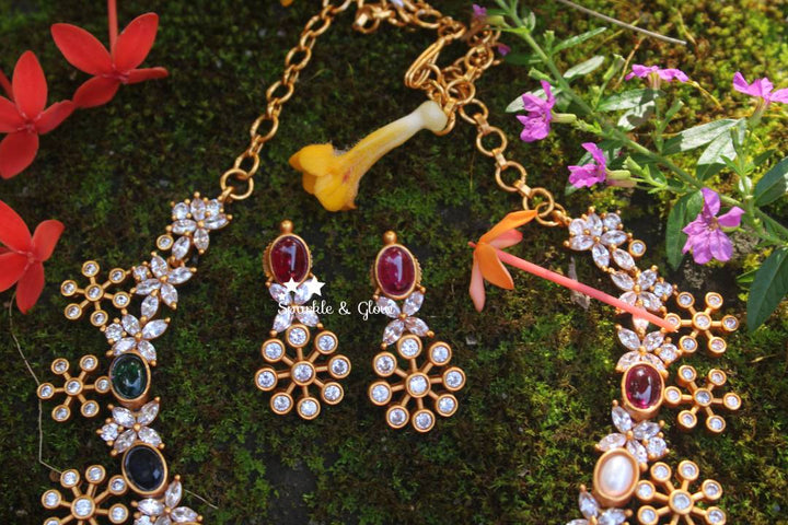Statement navarathna stone premium quality matte AD necklace