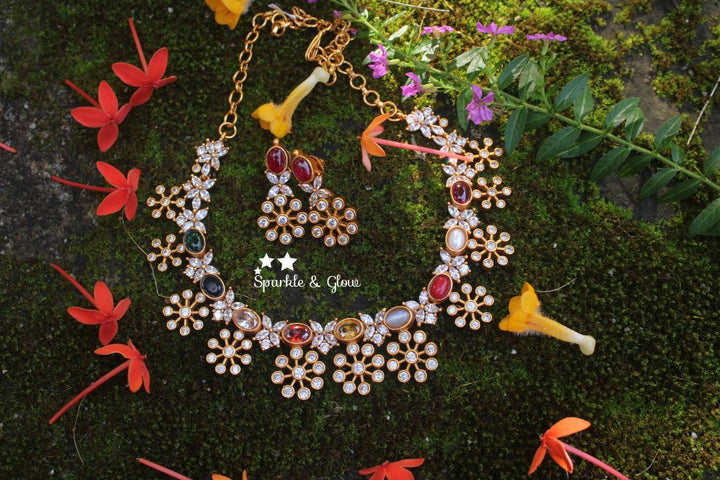 Statement navarathna stone premium quality matte AD necklace
