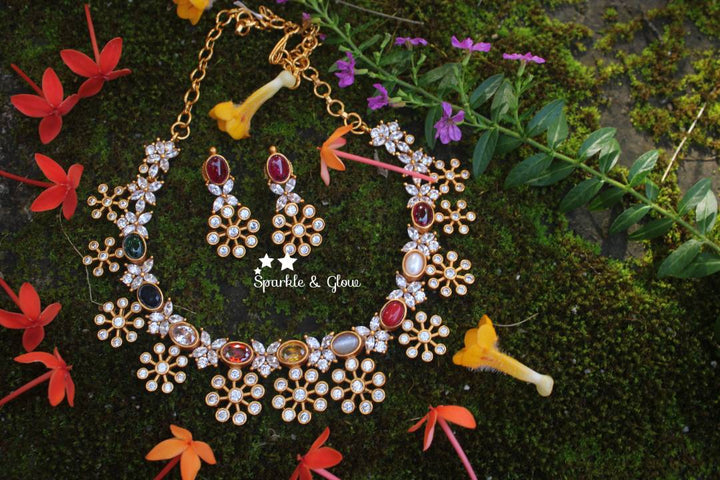 Statement navarathna stone premium quality matte AD necklace