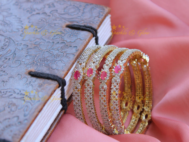 Sparkling american diamond bangle set of 4
