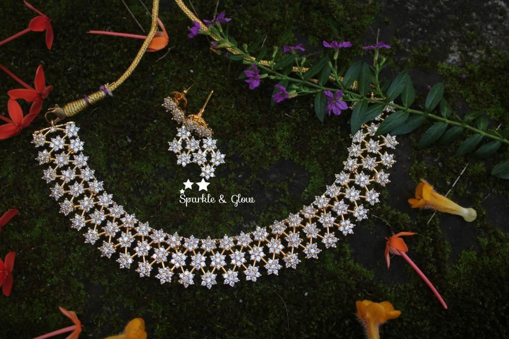 Ad Stones 3 layer star shaped neckset - Gold White Stone - Sparkle and Glow