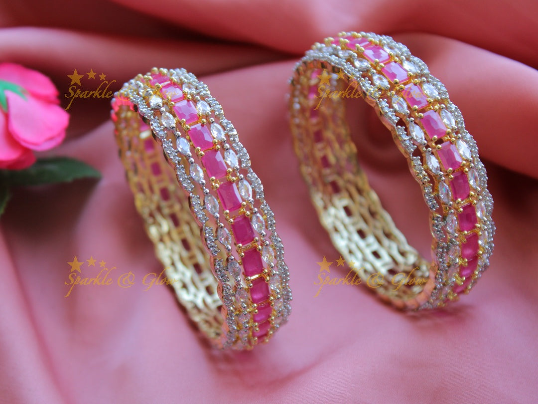 Grand intrecate american diamond bangle with ruby a pair,