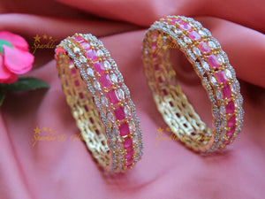 Elegant American Diamond & Ruby Bangle Pair