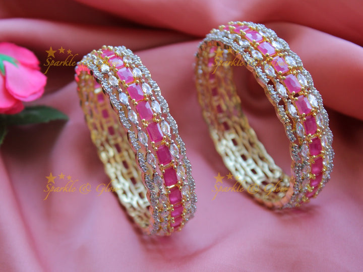 Grand intrecate american diamond bangle with ruby a pair,