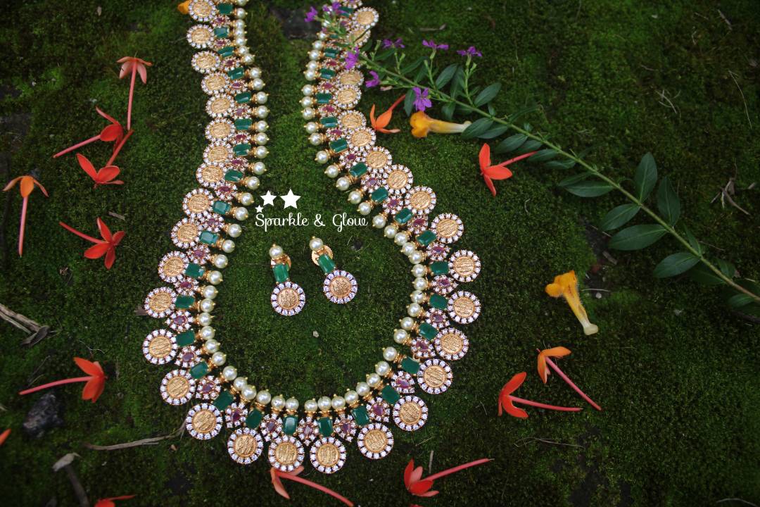 Exquiste ram parivar ruby emarald like stones gold polished coin haram