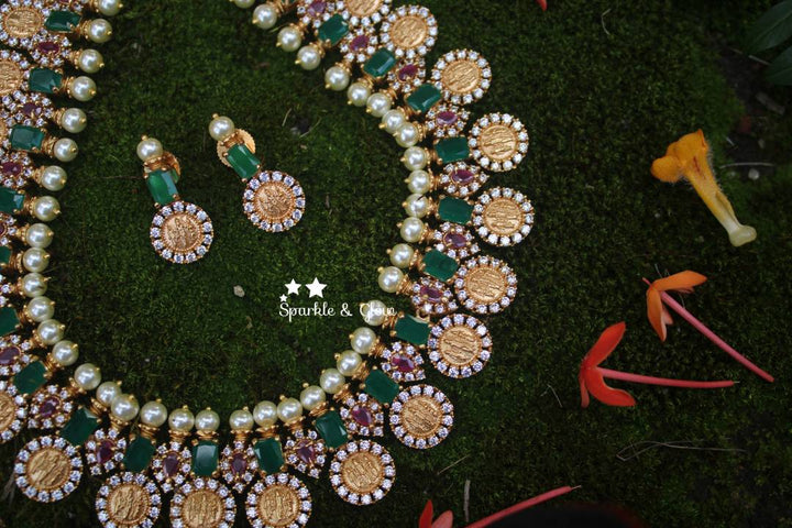 Exquiste ram parivar ruby emarald like stones gold polished coin haram