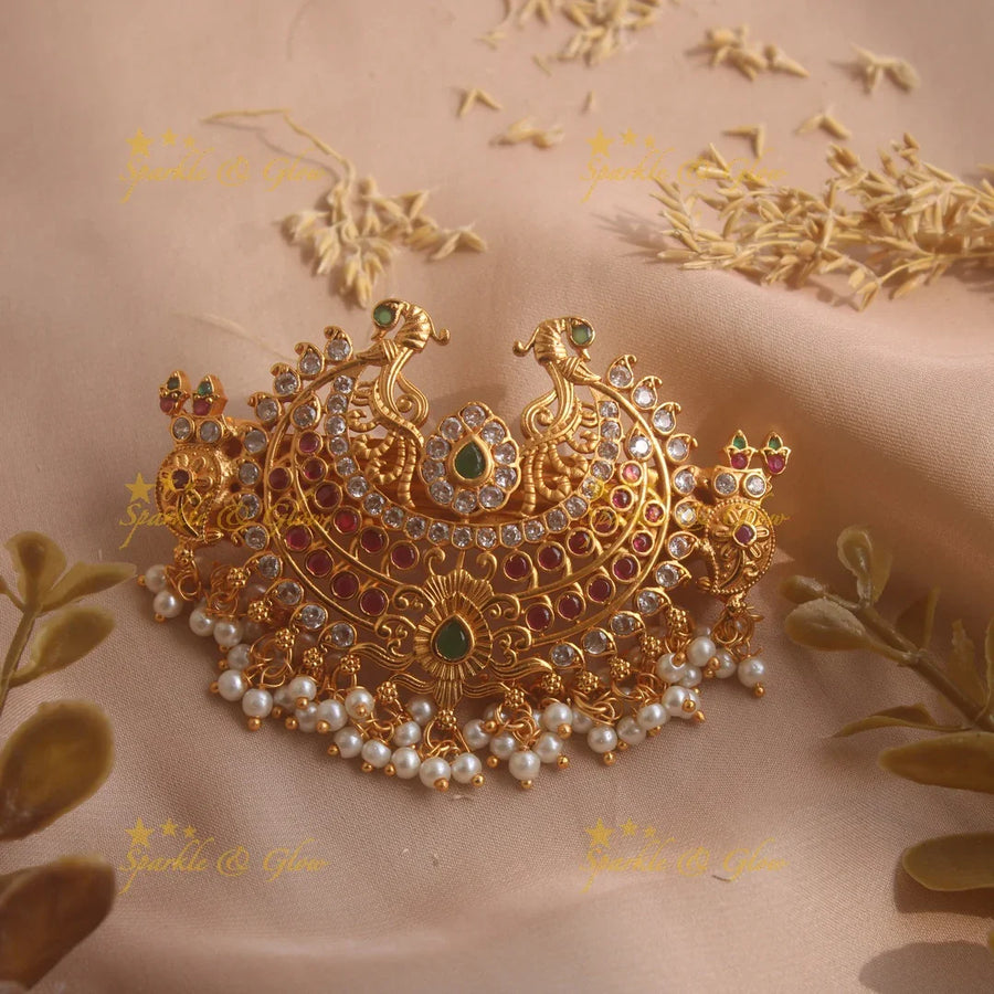 Stunning premium matte cz moon hair clip with pearls - Sparkle and Glow