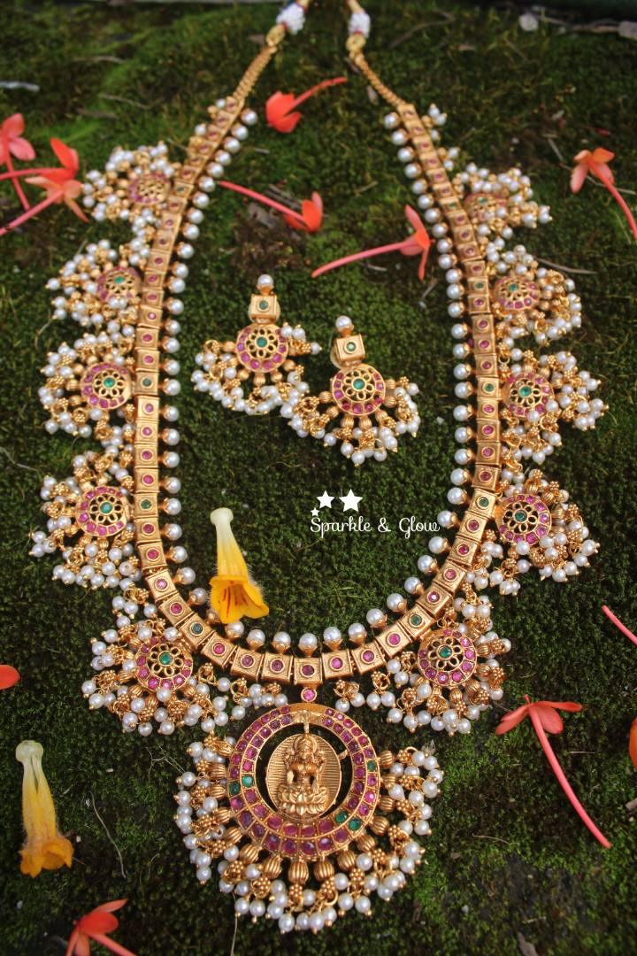 Elegant premium quality matte polished lakshmi gutta pusalu haram - Sparkle and Glow