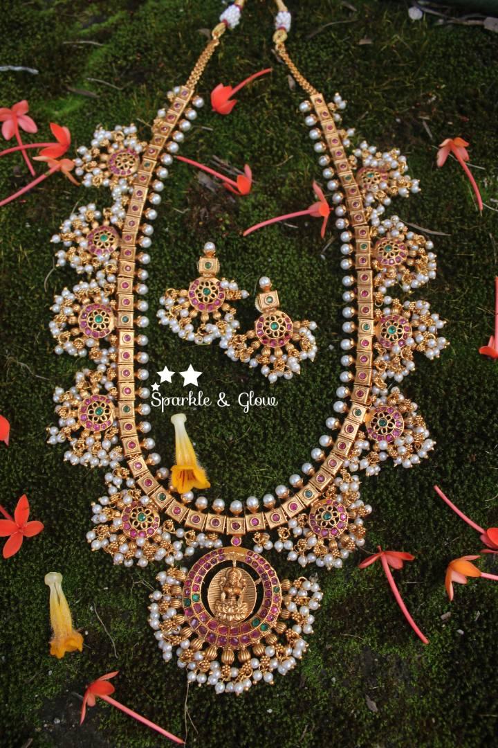 Elegant premium quality matte polished lakshmi gutta pusalu haram - Sparkle and Glow